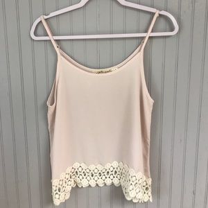 Pale Pink Sheer Tank Top with White Lace Bottom